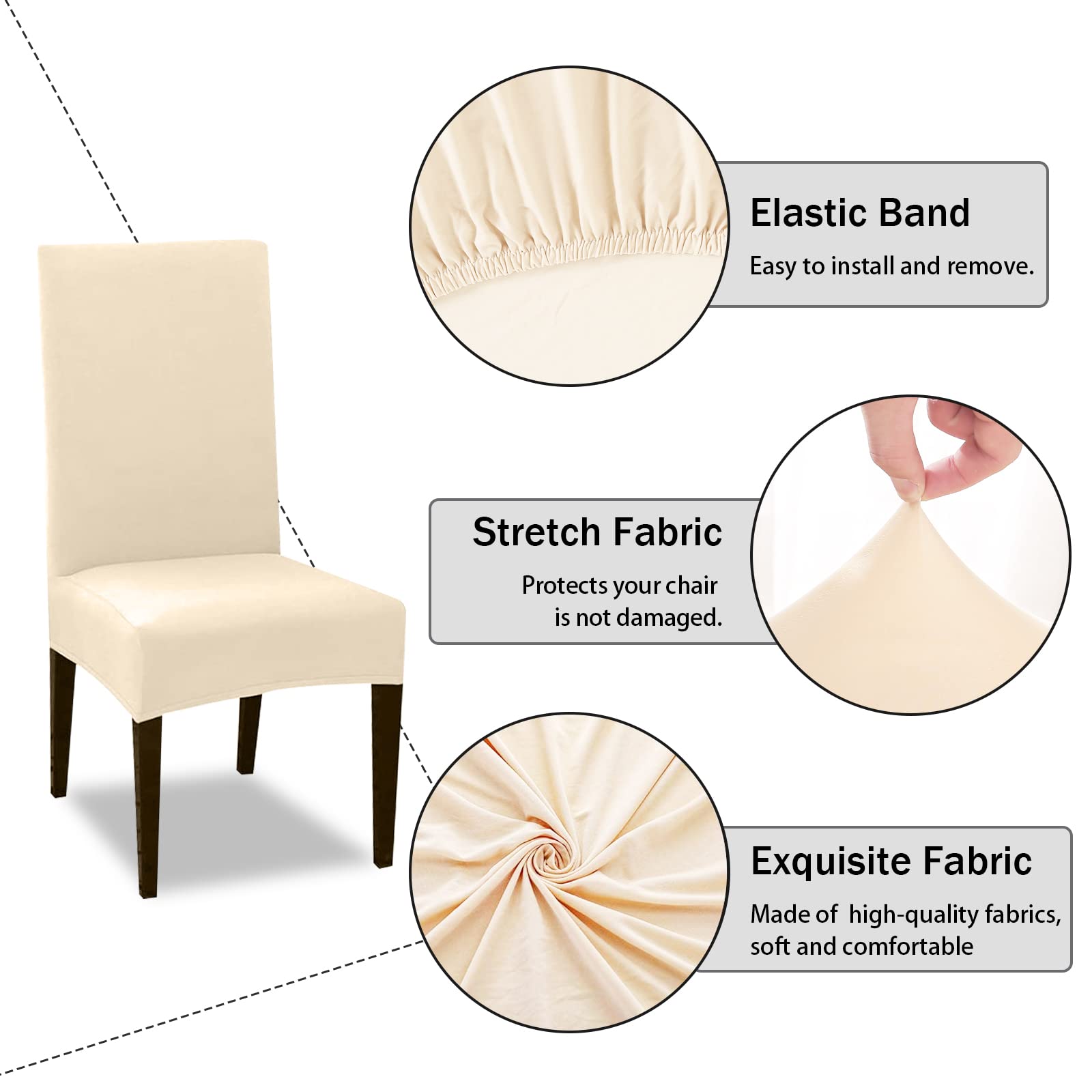 FIGOOO Coprisedie Elasticizzati con Schienale 6 Pezzi Coprisedia per Sala da Pranzo Spandex Fodera per Sedia da Cucina Universale Lavabile Decorazioni per la Casa Cucina(Beige,6pcs)