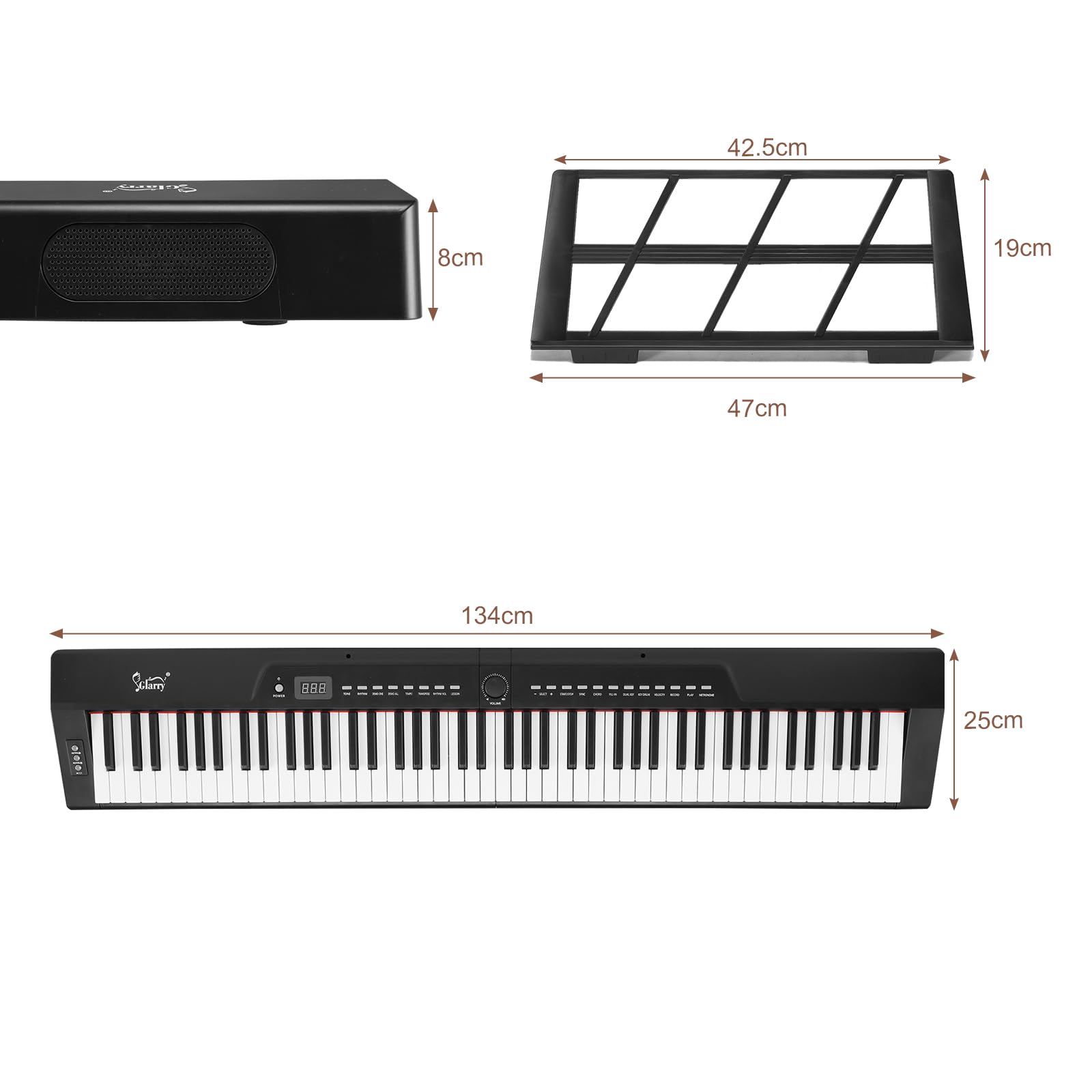 LEADZM Piano Numérique Semi-Marteau 88 Touches, avec Support en Forme de X à Double Tube, Clavier Électronique avec Pédale de Sustain, MIDI, Pupitre de Partition, Écouteurs (Noir)