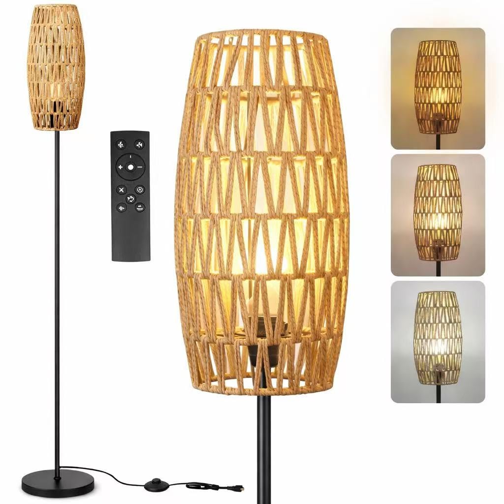 Photo 1 of Ruiever Farmhouse Floor Lamp with Rattan Shade