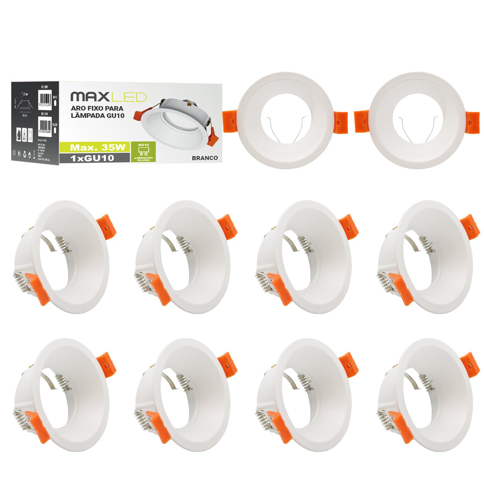 Maxled Light is Led! 10 Szt Oprawka Wpuszczana LED GU10 Ø72mm Aluminiowa Do Żarówek LED/Halogen Sufitowa Ramka do Zabudowy Montażowa GU10 Ram do Montażu Reflektorów Punktowych (Okrągły/Biały)