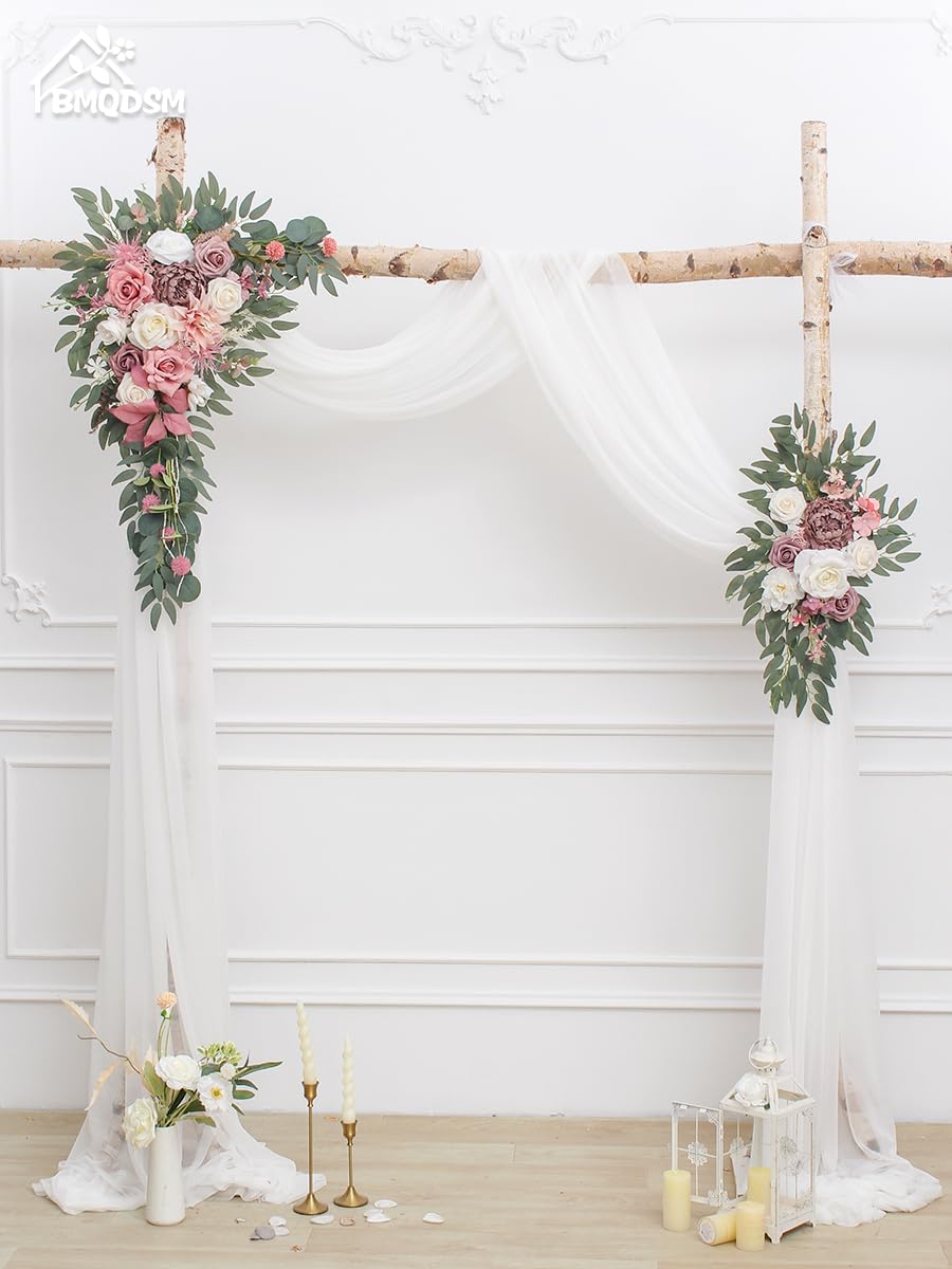 Flowers For Arch Decor BMQDSM Artificial Kit(Pack Of 2) For Wedding Decor  Ceremony And Reception Backdrop Decoration (White Wedding Arch Flowers, image size:900x1200