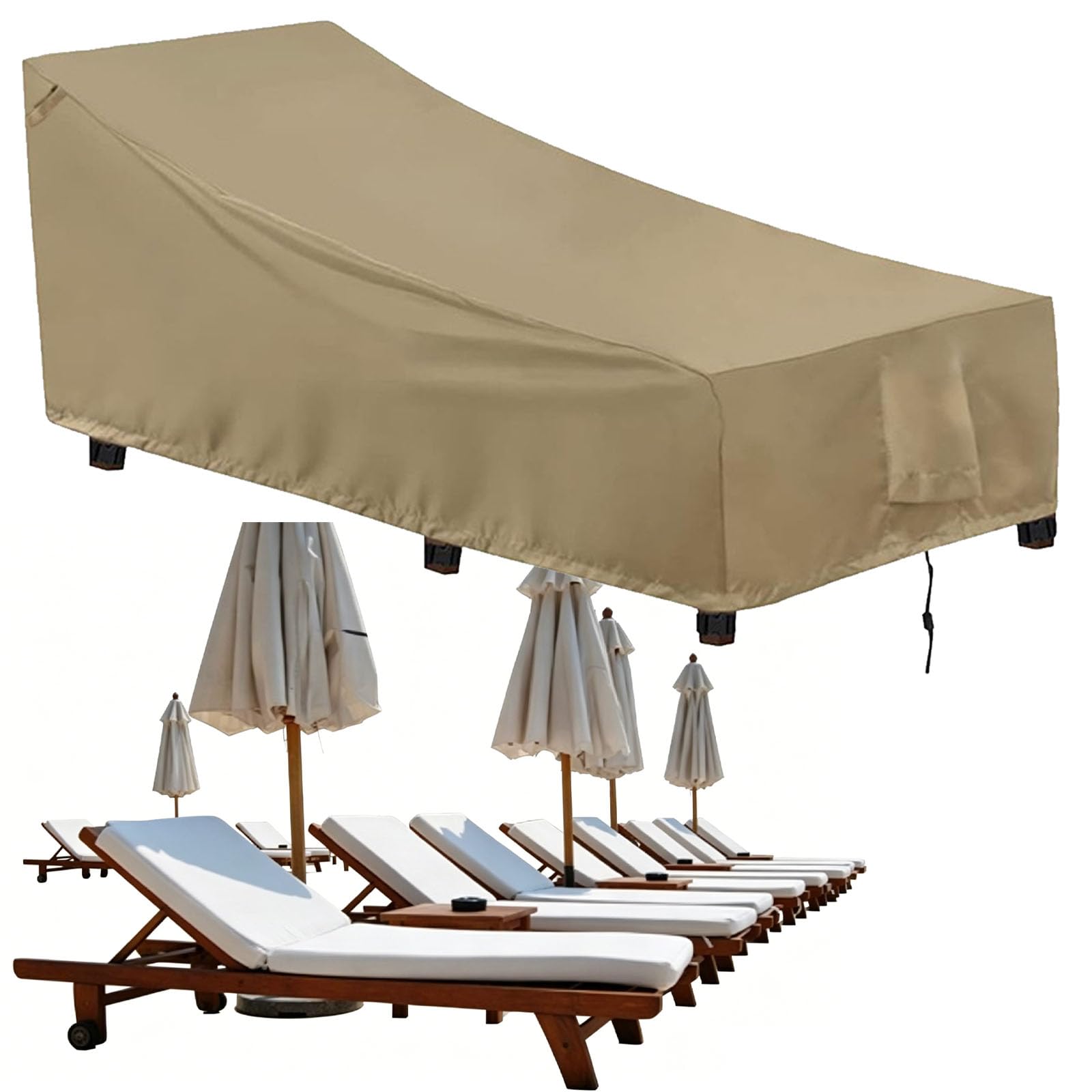 XUHCLY Tear-Resistant Oxford Protective Garden Sunbed Cover,Garden Lounger Cover,Rattan Outdoor Sun Lounger Cover Waterproof Windproof UV Protection Covers(Size:420D-210x75x80x40cm,Color:Khaki)