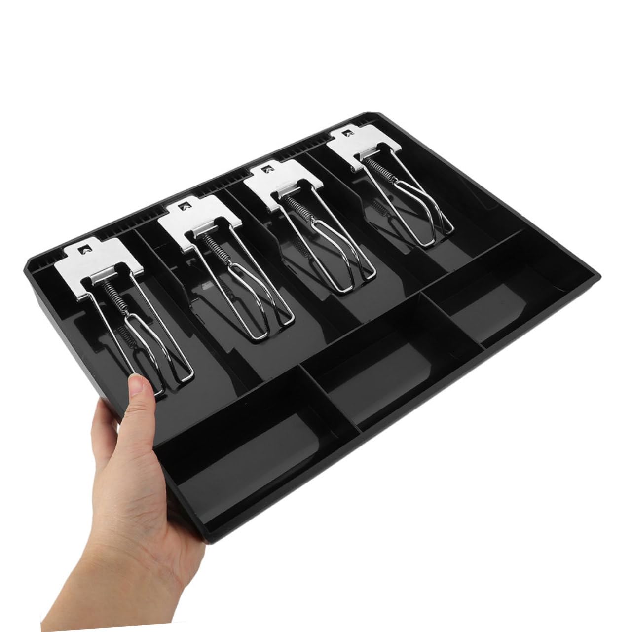 Cassettino Cassa Nero 2 Pezzi con Scomparti per Banconote | Abs e Acciaio Inossidabile, 4 Banconote e 3 Monete, per Hotel e Piccole Attività