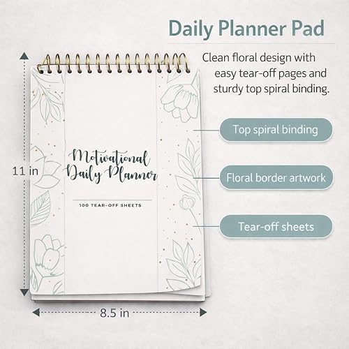 Miniatura 7 de Agenda diaria con espiral, 100 hojas sin fecha, bloc de notas de escritorio, calendario motivacional, organizador, rastreador de productividad,