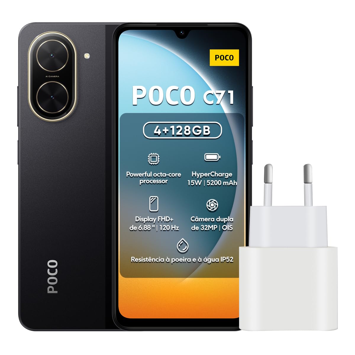 XIAOMI POCO C71 4G Smartphone 4GB+128GB Black, UNISOC T7250 Octa