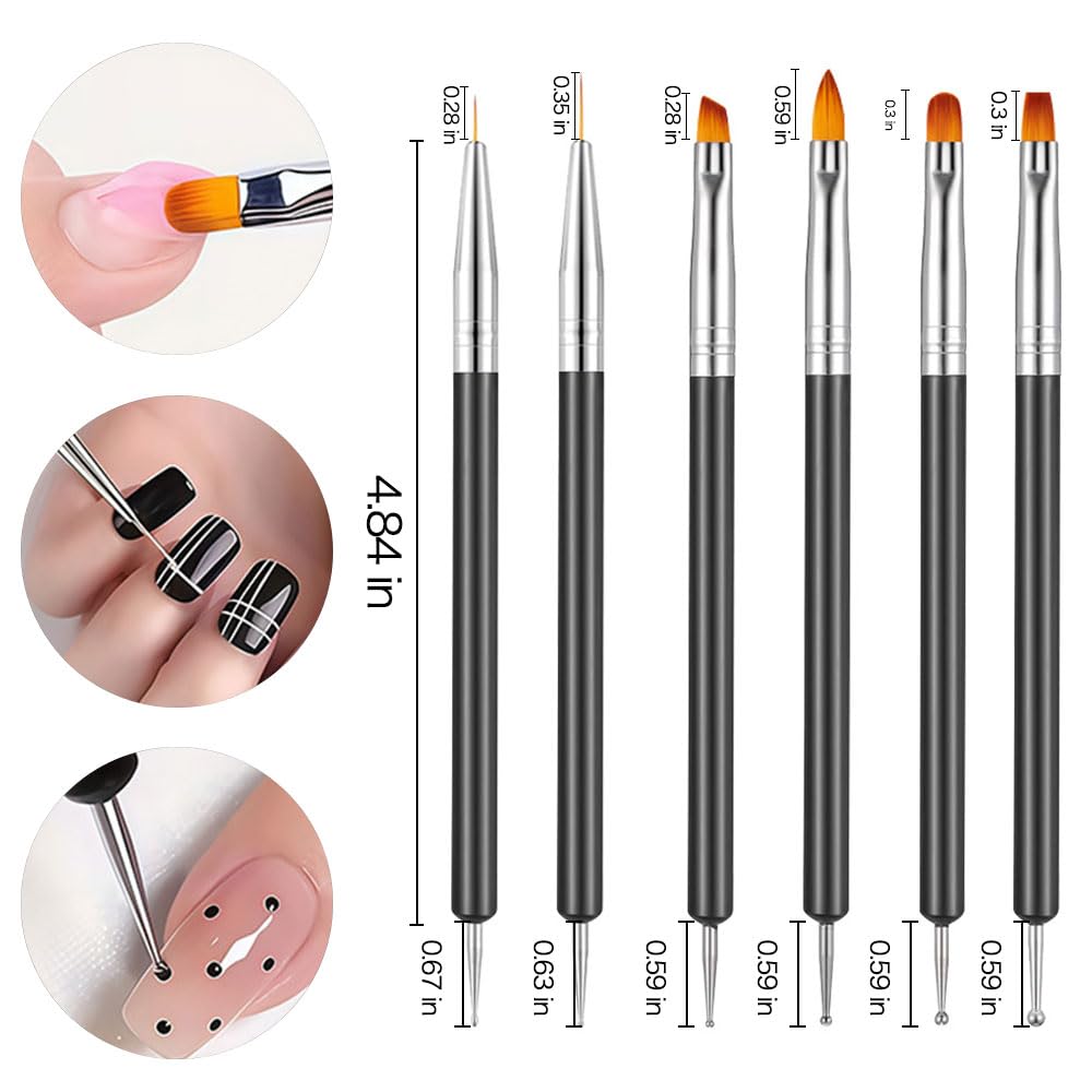 6PCS Nail Dotting Tools Double-ended Nail Art Brushes Kit Art Gel Polish Liner Brushes Design Pen For Paint — view 2