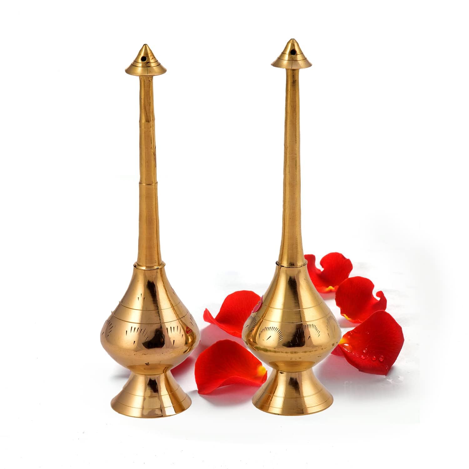 90T1 - Brass Sprinkler Bottle - Water Sprinkler - Gulab Pash Rose Water Holy Water Sprinkler Set for Temple - Ganga Jal Sprinkler Traditional Rituals - Religious (Large 2.5" D X 8.5" H Inches) (B0C8JQTYGY) Amazon Price History, Amazon Price Tracker