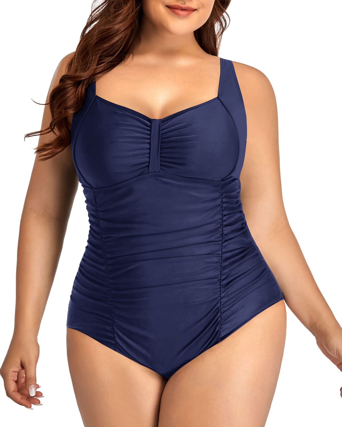 Daci Damen-Badeanzug, Vintage-Stil, Übergröße, gerüscht, Bauchkontrolle, Badeanzug, Retro-Badeanzug | Übergröße, Bauchkontrolle, Retro, gerüscht, verstellbare Schultergurte, abnehmbare BH-Pads, schnell trocknend