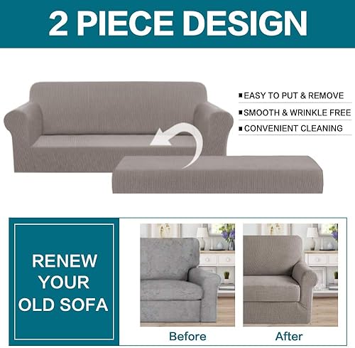 Vista 301 de Turquoize - Funda elástica para sofá de 2 piezas y 3 cojines, funda protectora lavable con elástico en la parte inferior, tela jacquard gruesa