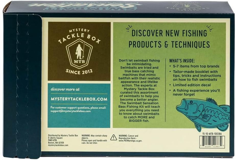 Mystery Tackle Box Swimbaits Fishing Kit – 5-7 Swimbaits Plus Bonus Fishing Decal – Bass, Freshwater & Multi-Species Lures