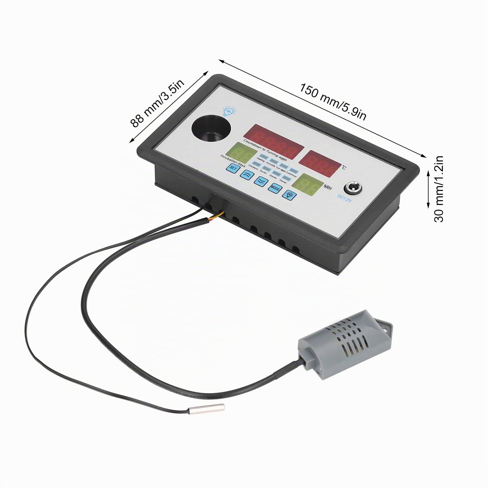 Termostato Intelligente per Incubatrice, Igrostato Automatico con Sonda Umidità e Temperatura, Controllo Remoto per Hatching, DC 12V