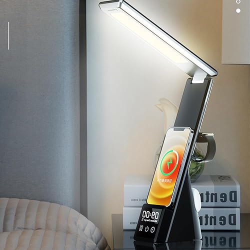 Miniatura 3 de IHAO Lámpara de escritorio LED plegable multifuncional 6 en 1 con cargador inalámbrico, despertador digital, iluminación para el cuidado de los