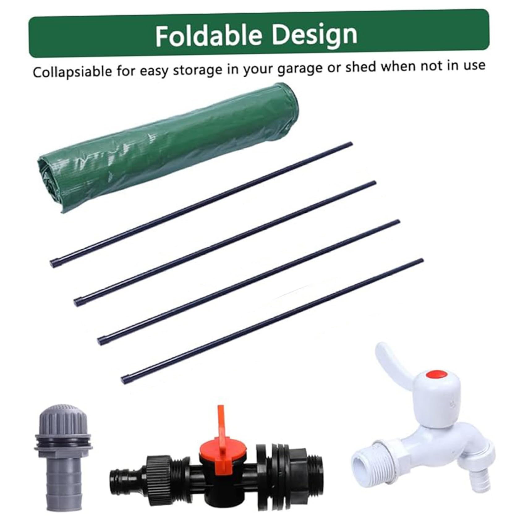 Barile per la raccolta dell'acqua piovana pieghevole da 13 galloni/50 litri in PVC con rubinetto e foro di troppopieno Chiusura con cerniera Serbatoio di stoccaggio dell'acqua finemente sigillato