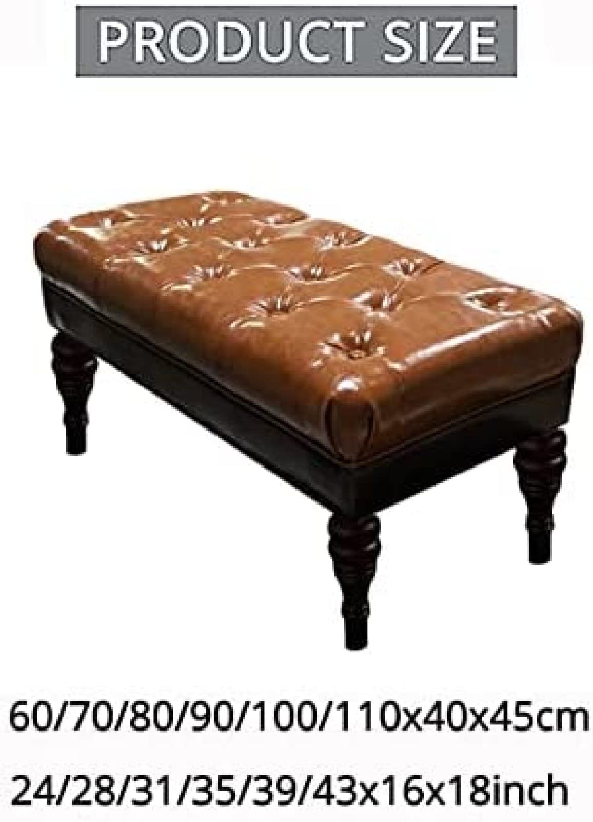Drewniana ławka guzikowa Ottoman, rustykalna ławka na końcu łóżka ławka, wielofunkcyjna ławka do butów, sypialnia, brązowa, 90X40X45Cm
