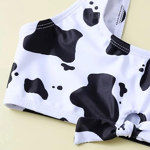 Miniatura 5 de Traje de baño de tres piezas para niñas pequeñas diseño floral estampado de vaca entrecruzado negro 10 años