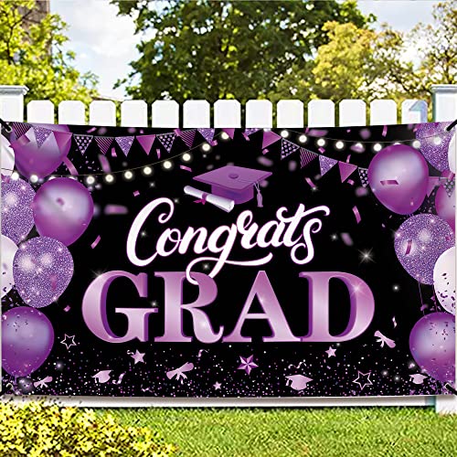 Image of KatchOn, XtraLarge Congrats Grad Banner - 72x44 Inch, Congratulations Banner Class of 2026, Purple and Black Graduation Decorations 2026 Purple Graduation Party Decorations