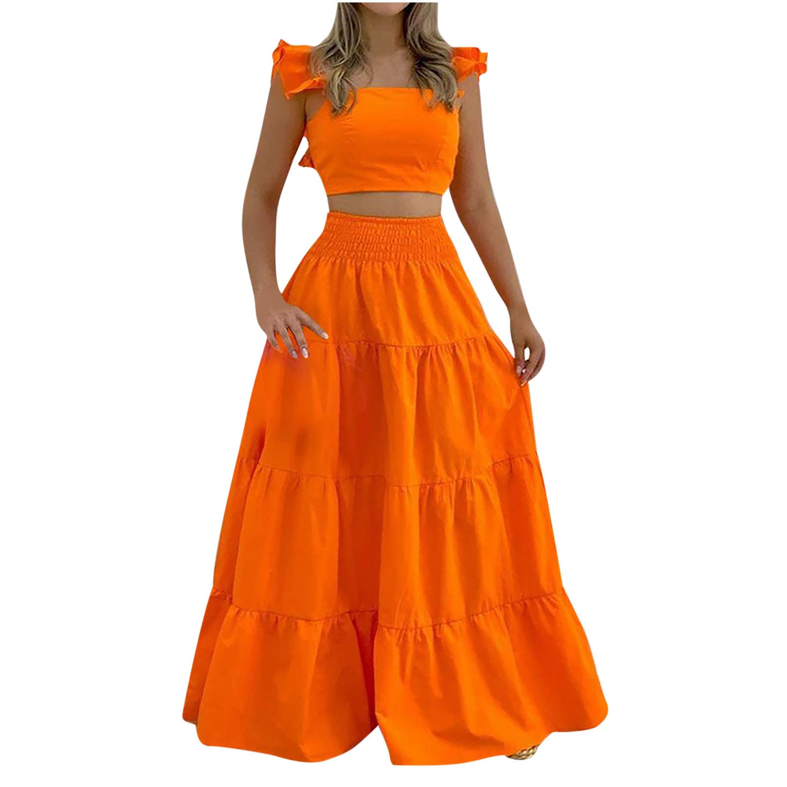 NUSGEAR 2023 Conjunto Dos Piezas para Mujer 2 Piezas chaleco y falda de noche largo Moda Casual Color sólido Conjunto Camiseta sin manga Vestir Cóctel Mujer Fiesta Traje