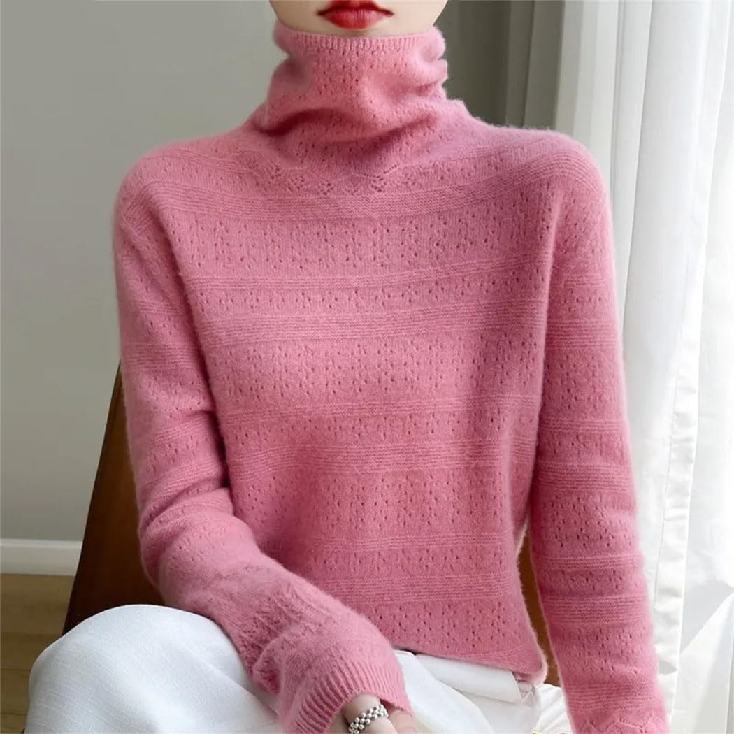 Haitpant Maglione da donna in 100% lana merino, a collo alto, a maniche lunghe, per autunno e inverno, caldo