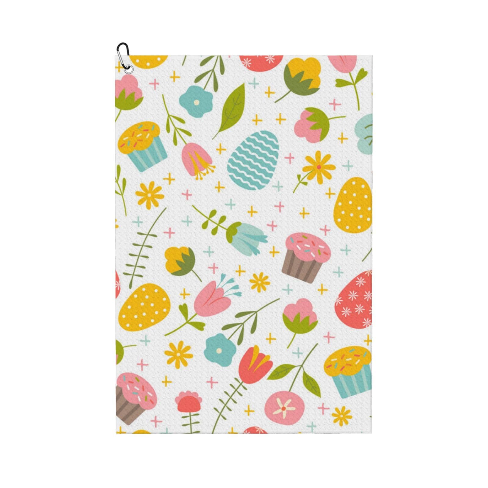 Hnnkloy Easter Spring With Flowers And Eggs, 16x24 in Portable Waffle Golf Towels with Carabiner Clip for Golf Bag