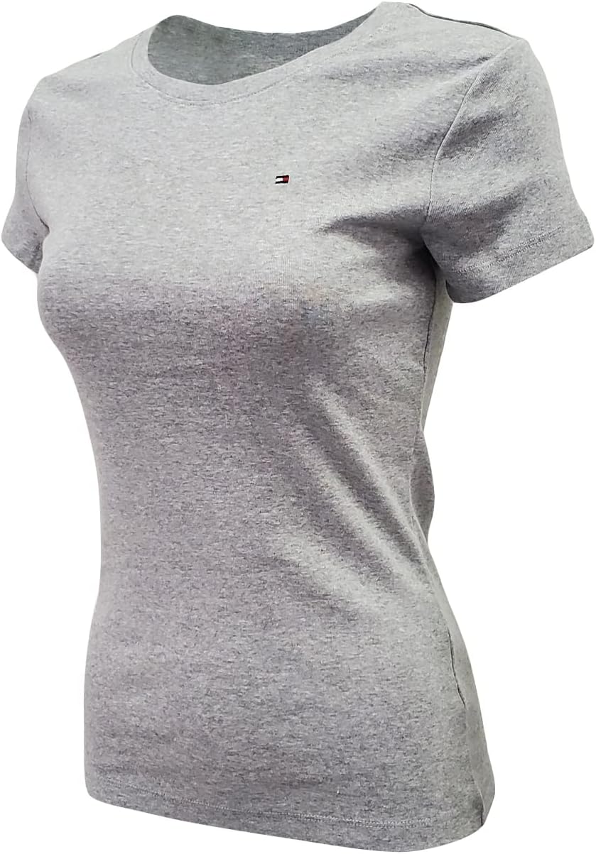 Tommy Hilfiger Womens Crewneck Solid Color Logo T-Shirt (Small, Grey) - Image 3