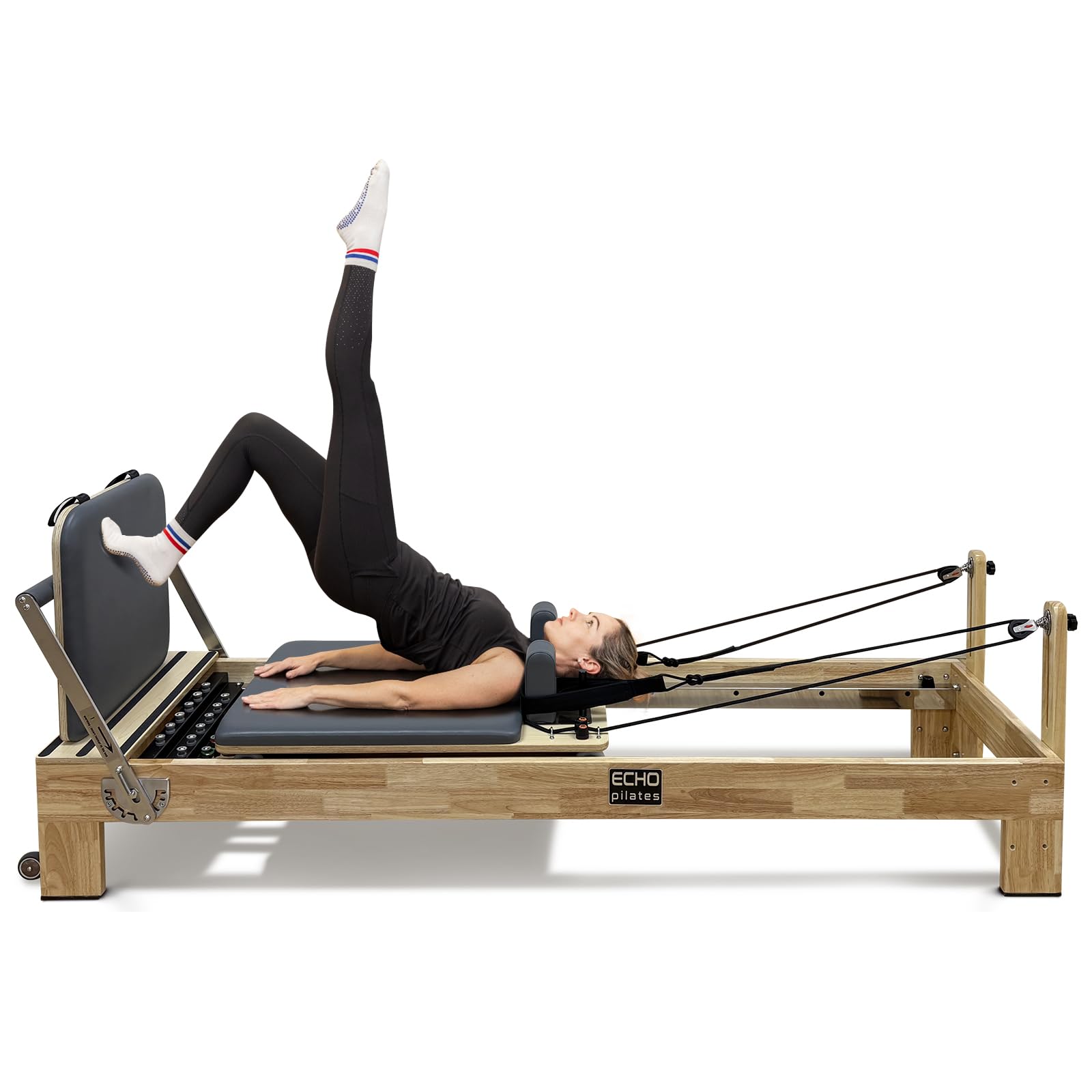 Pilates Reformer, Wooden Pilates Reformer Machine with Springs, Pilates Bed Strength Training Equipment for Home Use and Studio, Pilates Equipment with Reformer Box, Oak
