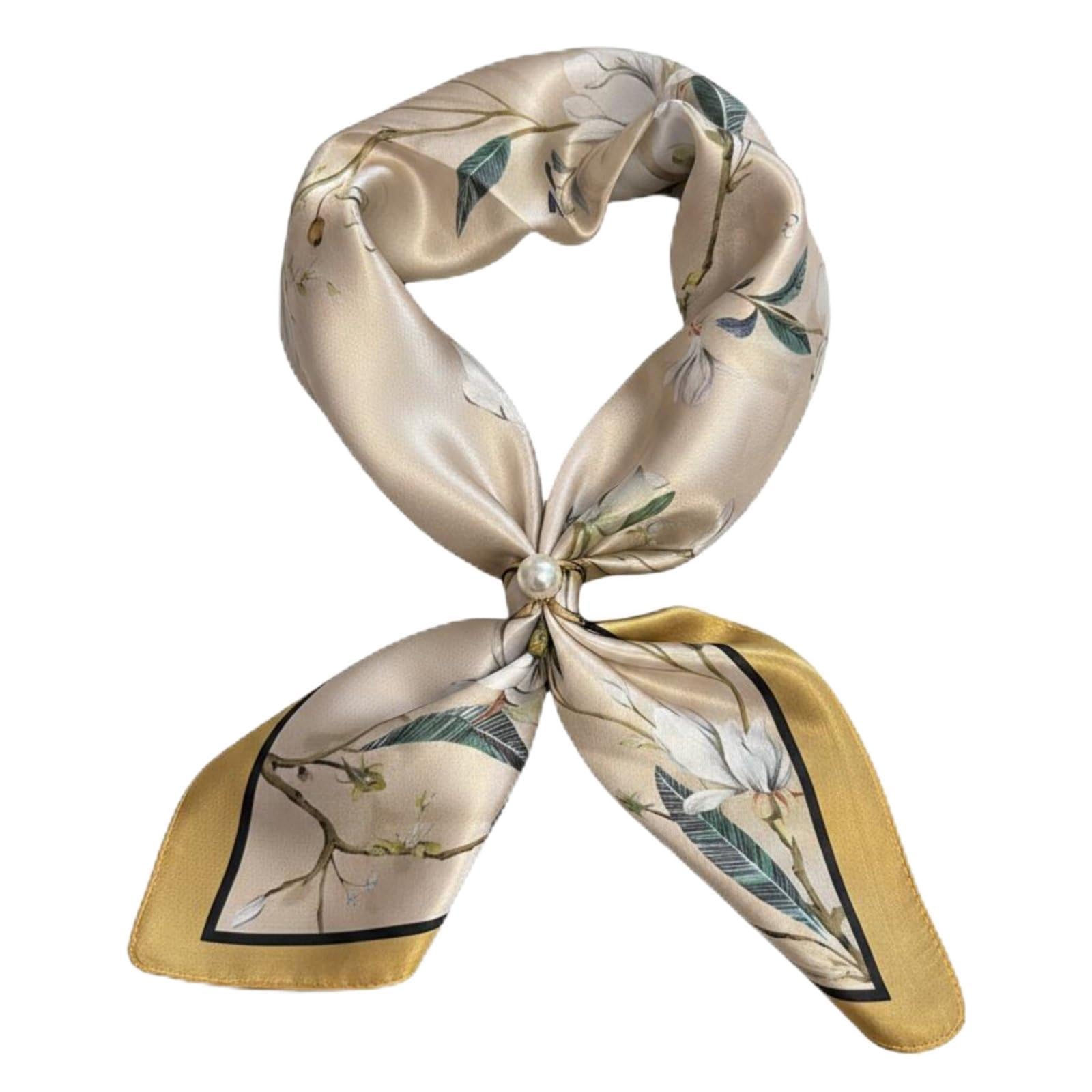 Sciarpa di Seta Donna Sciarpa Foulard Fazzoletto Bandana Pura Seta di Gelso Quadrata Stampa Botanica Tocco Raffinato Confezione Regalo Adatta a, Stampa Floreale Bianca E Grigia