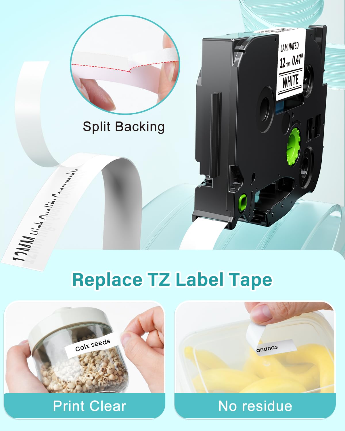 Amazon.com: 12mm 0.47 Laminated White Tape Replace for