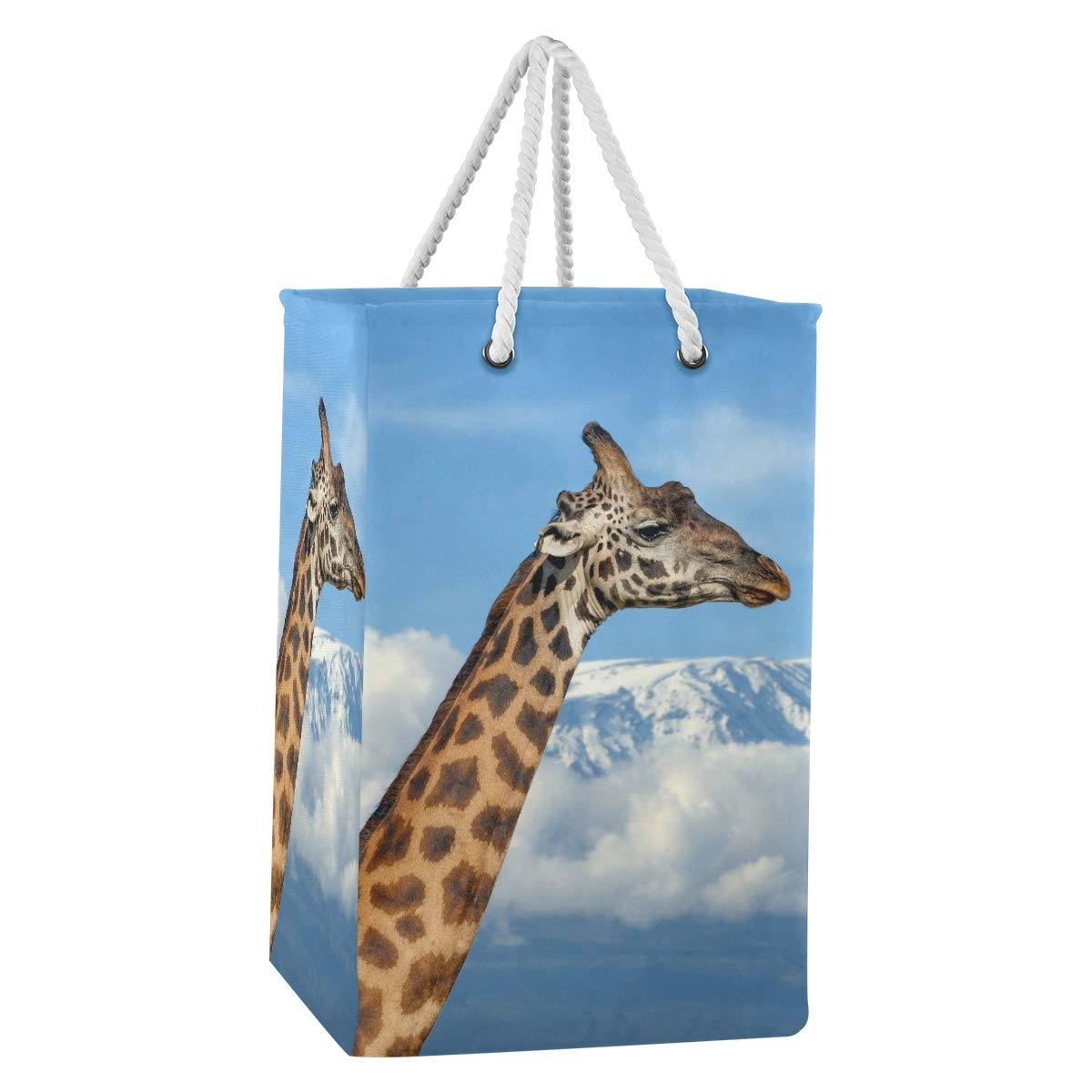 Giraffe Mountain Sky Cloud großer Wäschesack, freistehend, faltbar, mit Tragegriffen