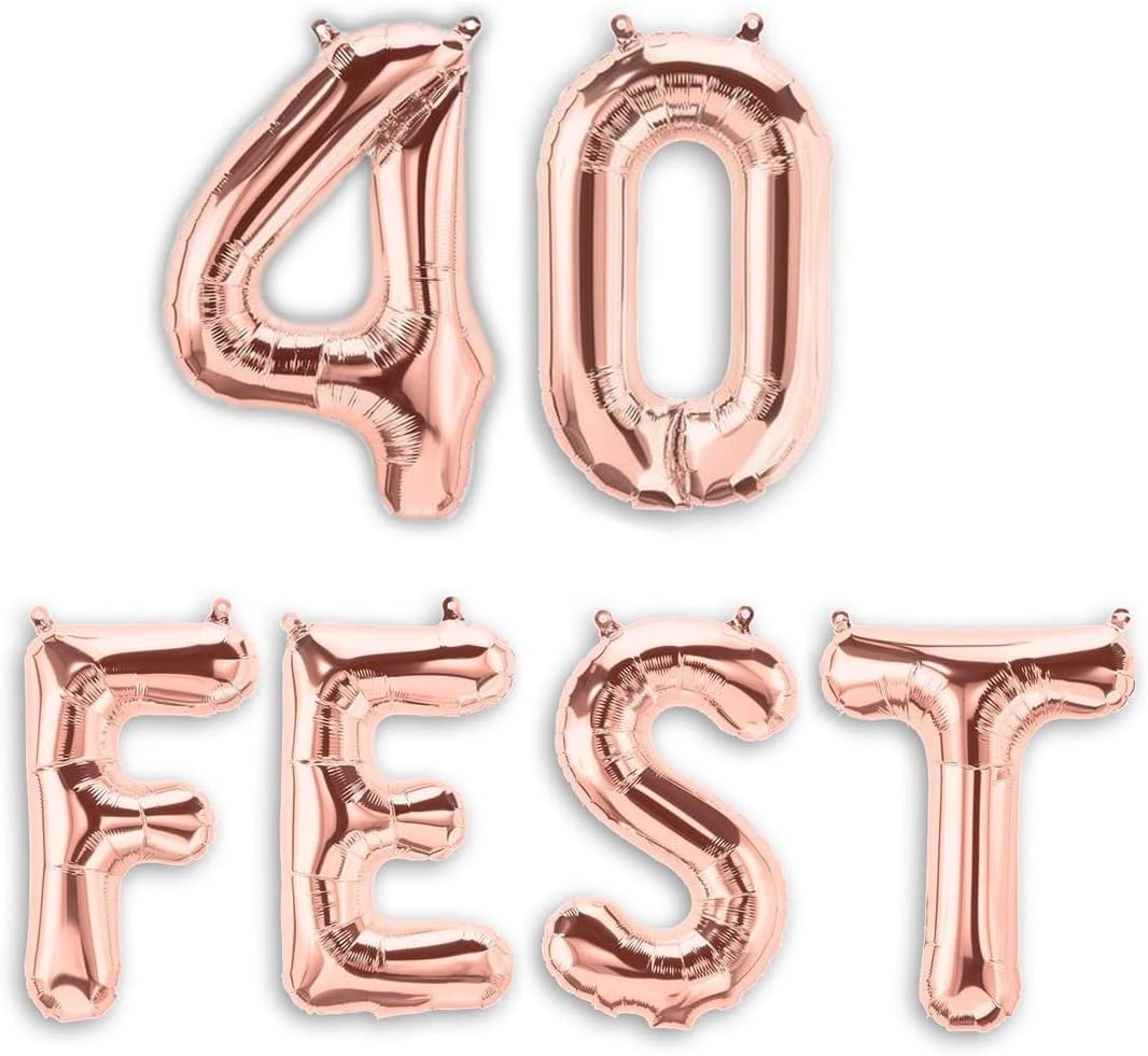40FEST ™16" 40th BIRTHDAY PARTY FOIL BALLOONS - 40th Birthday Balloons - 40 FEST BALLOONS (ROSE GOLD), Large