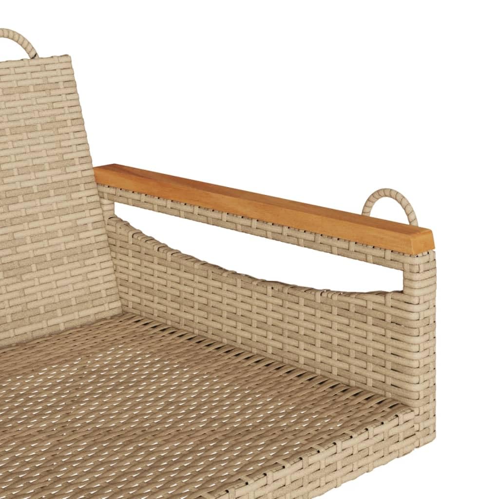 Sillón colgante de ratán sintético beige con función de balancín, 63 x 62 x 40 cm, banco colgante con anillos de fijación y marco de acero pulverizado para el jardín