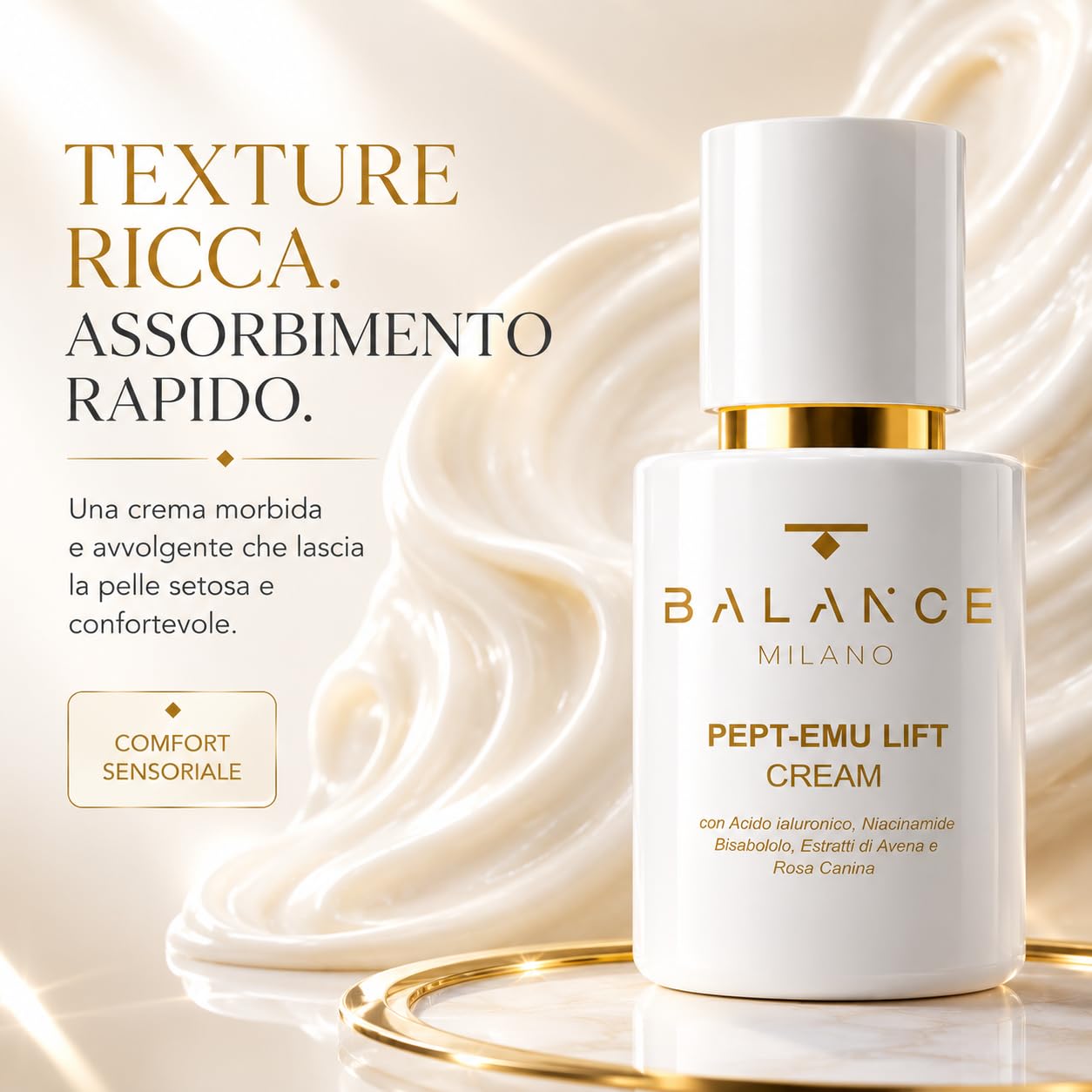 Crema Viso Idratante Acido Ialuronico e Niacinamide - Made in Italy - 50ml | Crema Illuminante Viso Rosa Canina e Avena - Anti Age a Rapido Assorbimento - Tutti Tipi di Pelle - Skin Care BALANCE MILANO