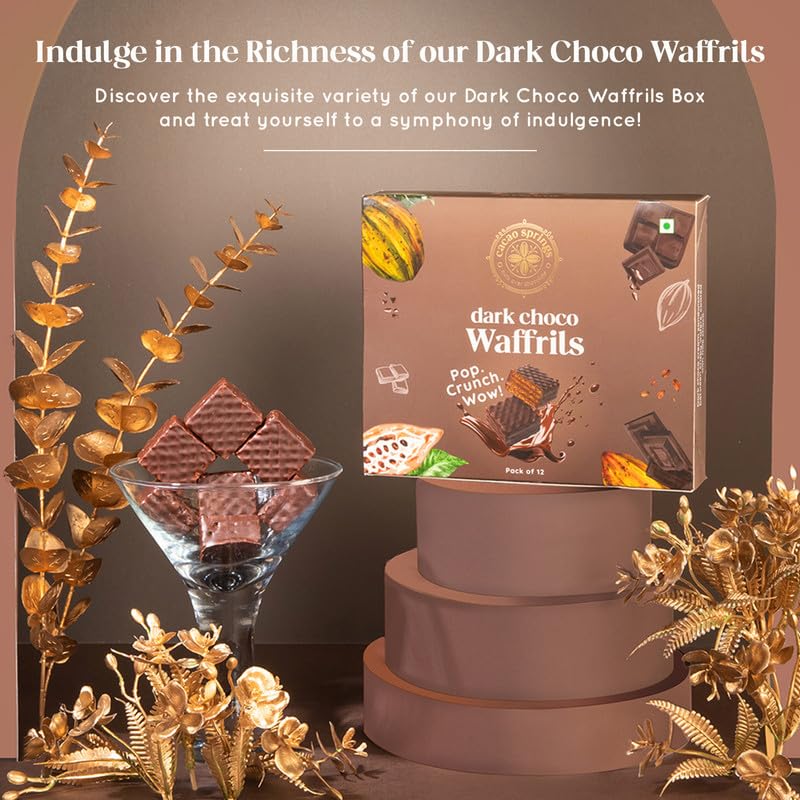 Image of Cacao Springs Premium Dark Choco Waffrils Gift Box, Premium Choco & Nut Delicacy Waffle Chips, Great for Snacking, Premium Gift Hamper for Christmas Gifts, 12 Pieces in Each Box, 1 Box, 120gm