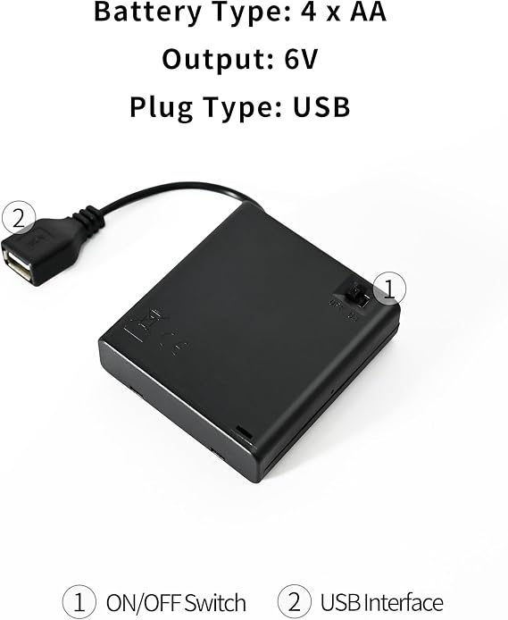 Ledライト用usbバッテリーパック - ネオンサインと結婚式の装飾用単3ポータブル電源 - スイッチ付き高効率バッテリー駆動usb電源4パック、ブラック