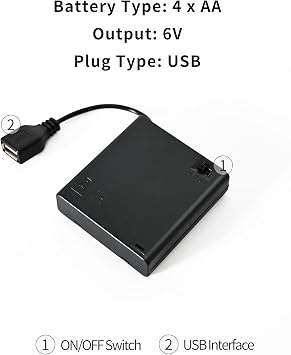 Ledライト用usbバッテリーパック - ネオンサインと結婚式の装飾用単3ポータブル電源 - スイッチ付き高効率バッテリー駆動usb電源4パック、ブラック