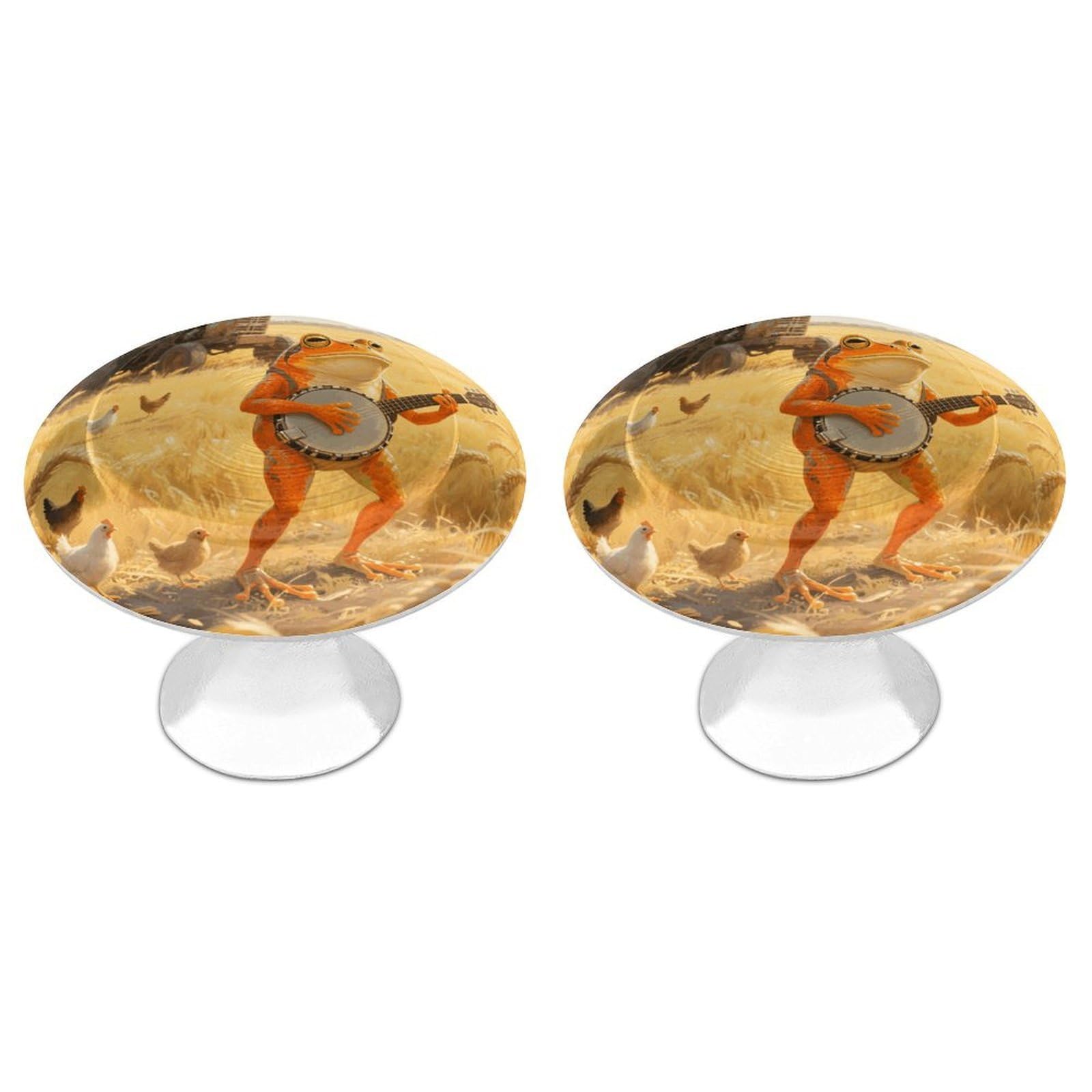 Maccbn Style-4 2 Pack 1.1" Round Frog Playing Banjo Drawer Knob Stainless Steel Kitchen Cabinet Knob Pulls With Screws Hardware Decorative Handles Knobs For Dresser Cupboard Closet Door Wardrobe Easy Install