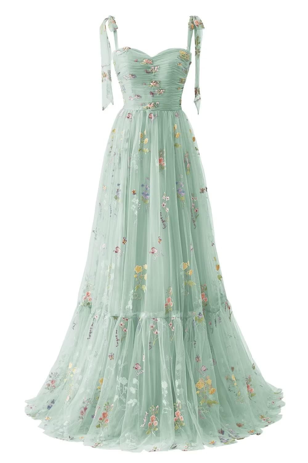 Yiann Women's Mint Green Tulle Prom Dresses Flower Embroidery Wedding Dress Sparing Formal Evening Party Gowns Uk8