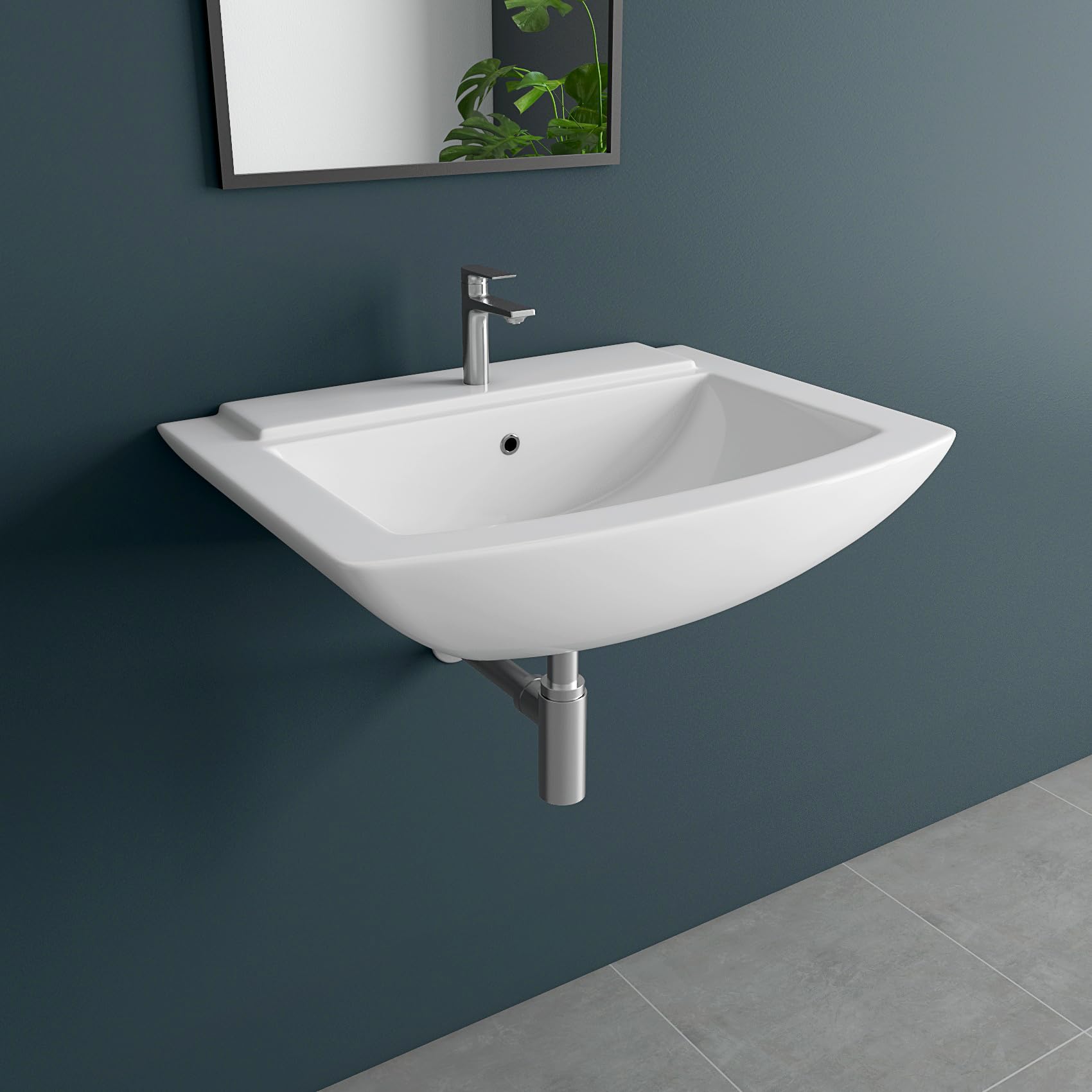 HOLO Celio Ceramic Wall Mounted Basin | Wash Basin for Bathroom (23" x 18" inch)