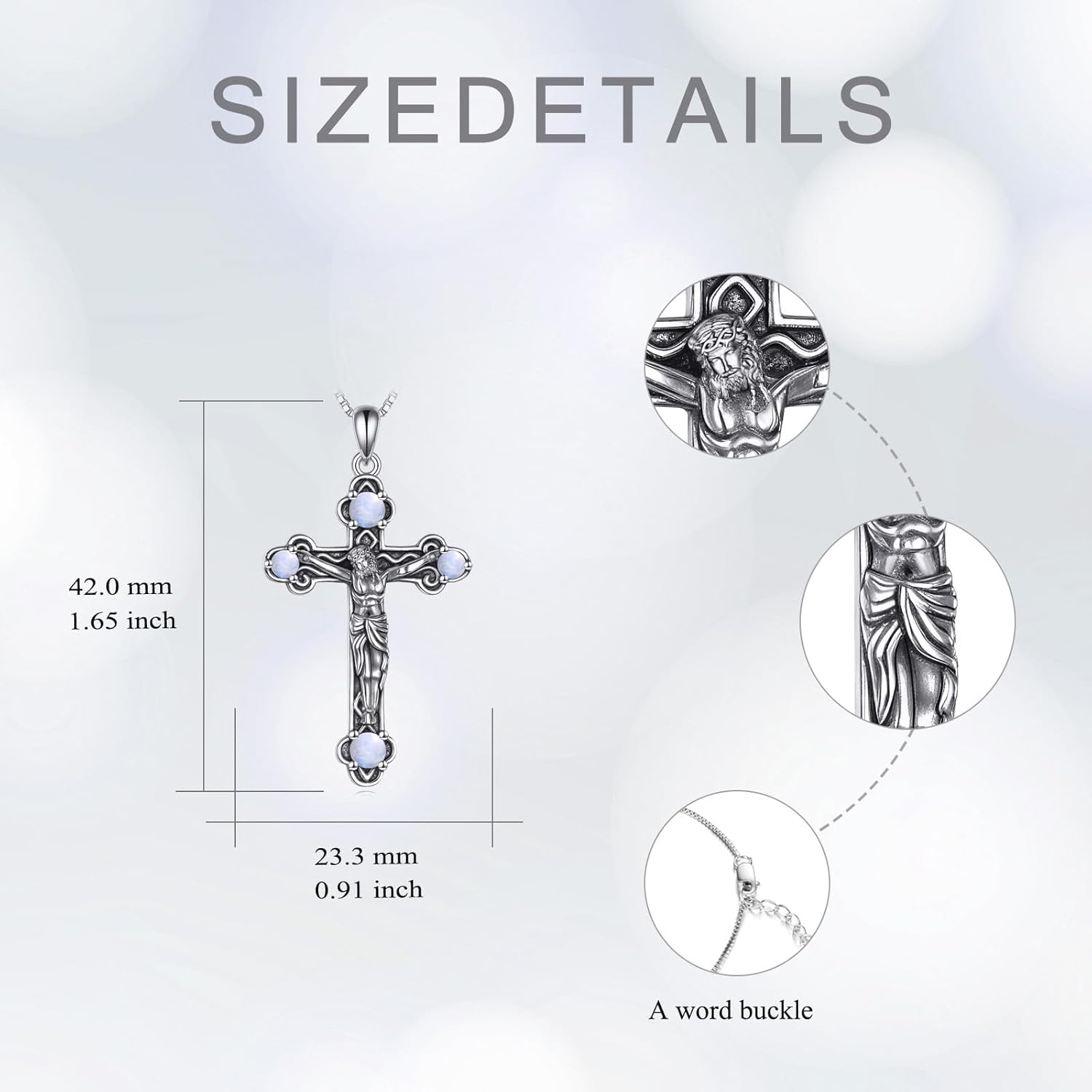 925 Sterling Silver Crucifix Necklace with Natural Moonstone, Vintage Religious Cross Pendant Jewelry for Women Men, Christian Gift - Image 8