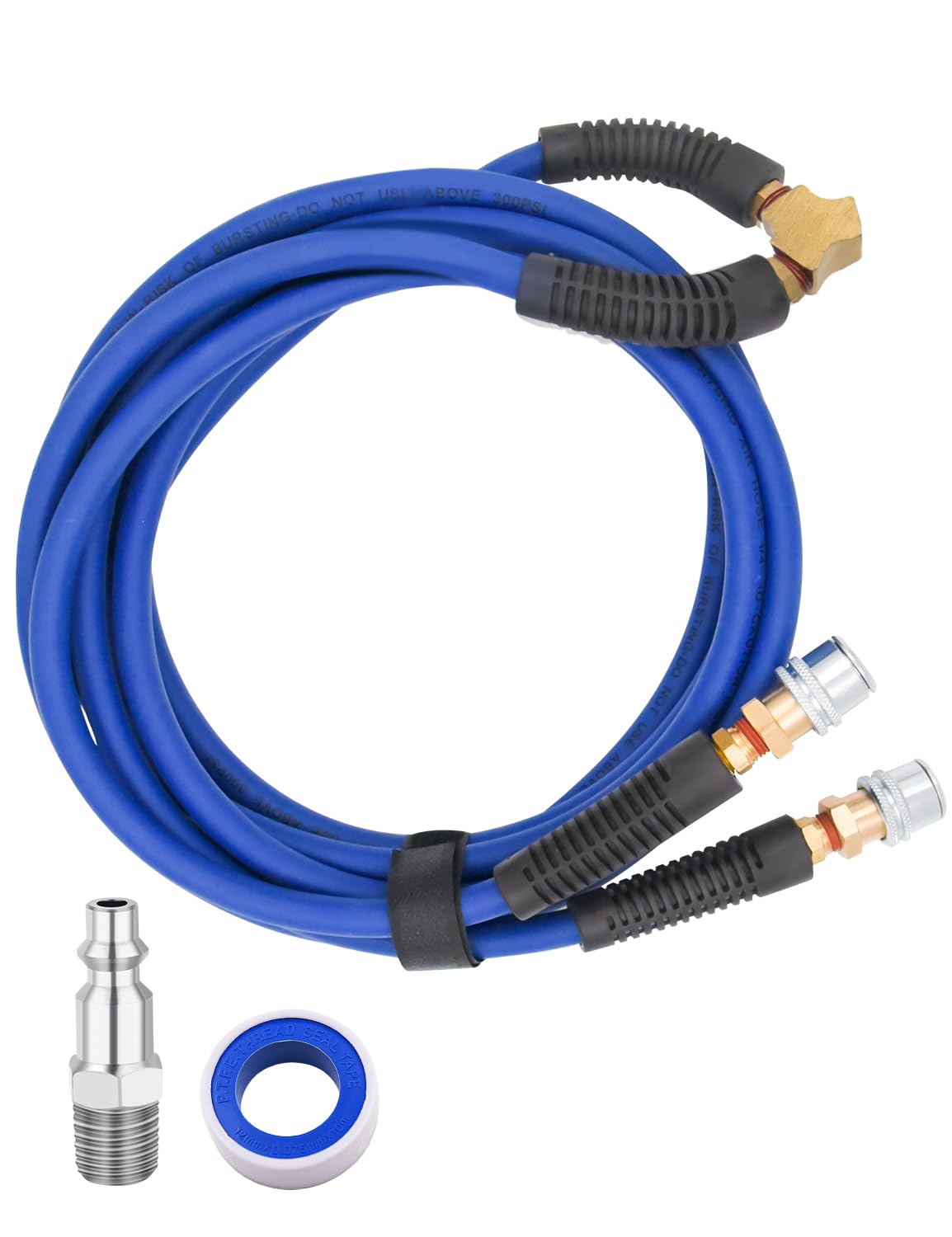 Manguera de inflado de neumáticos de 2 vías de 1/4 pulgadas x 8.2 pies, manguera de compresor de aire resistente con accesorios de acoplador rápido industrial de 1/4 pulgadas, 300 PSI