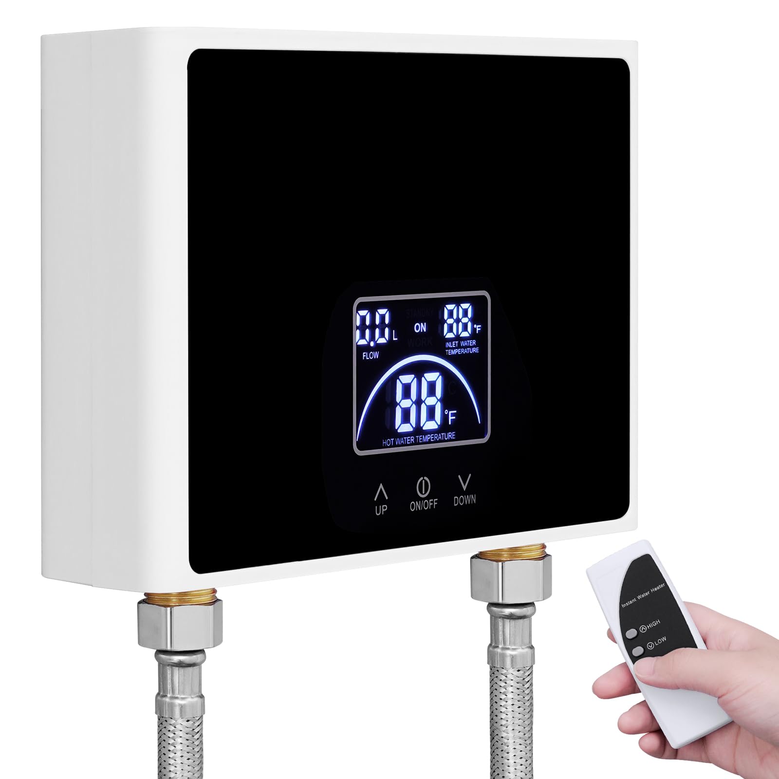 Chauffe-eau Instantané, 5500W Chauffe-eau électrique avec Écran LED | Mini Chauffeeau 230V pour Cuisine et Douche Salle de Bain, Sans Prise, Résistant à la Pression, Chauffage Rapide,Étanche IPX4