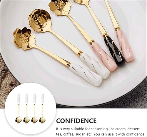 Miniatura 8 de DOITOOL 4 cucharas de café de acero inoxidable con forma de flor, cucharas de té y azúcar, cucharas de café expreso para postres, pasteles, mezclar,
