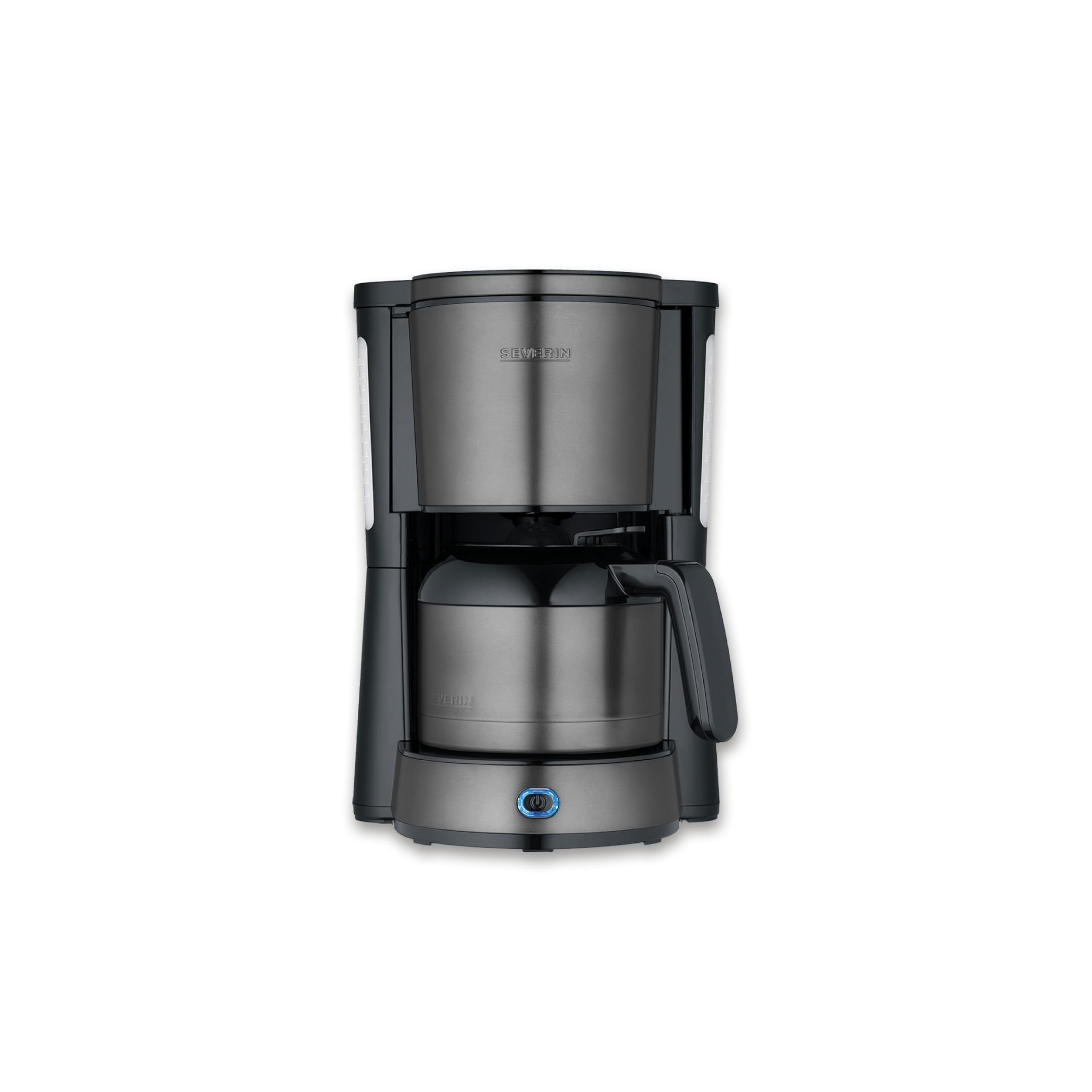 Severin Kaffeemaschine, Kaffeeautomat mit Thermokanne, Durchbrühdeckel und Tropfstopp, Schwenkfilter, Abschaltautomatik, integriertes Kabelfach, 1 L Füllmenge, 1000 Watt, dark inox, KA 9343