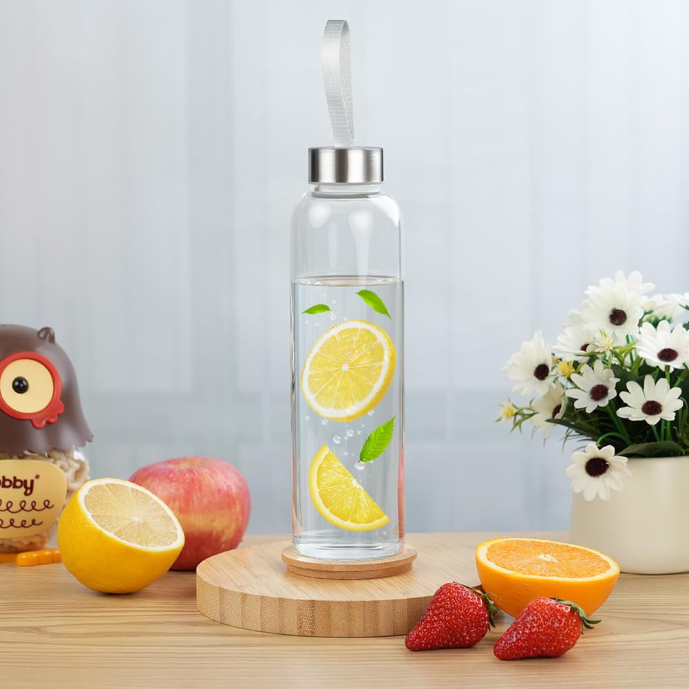flintronic szklana butelka na wodę, 550 ml, butelka borokrzemianowa na gorące i zimne napoje, szczelna szklana butelka z ochronnymi rękawami, butelka na napoje do domu, podróży, sportu (bez BPA)