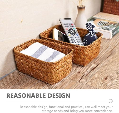 Miniatura 5 de Cestas de almacenamiento de pastos marinos para decoración del hogar, cesta rectangular de mimbre para almacenamiento de aperitivos, cestas tejidas,