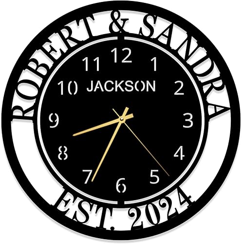 Reloj de pared grande de apellido personalizado, Decoración de números romanos vintage personalizados, Reloj de metal silencioso, decoración de