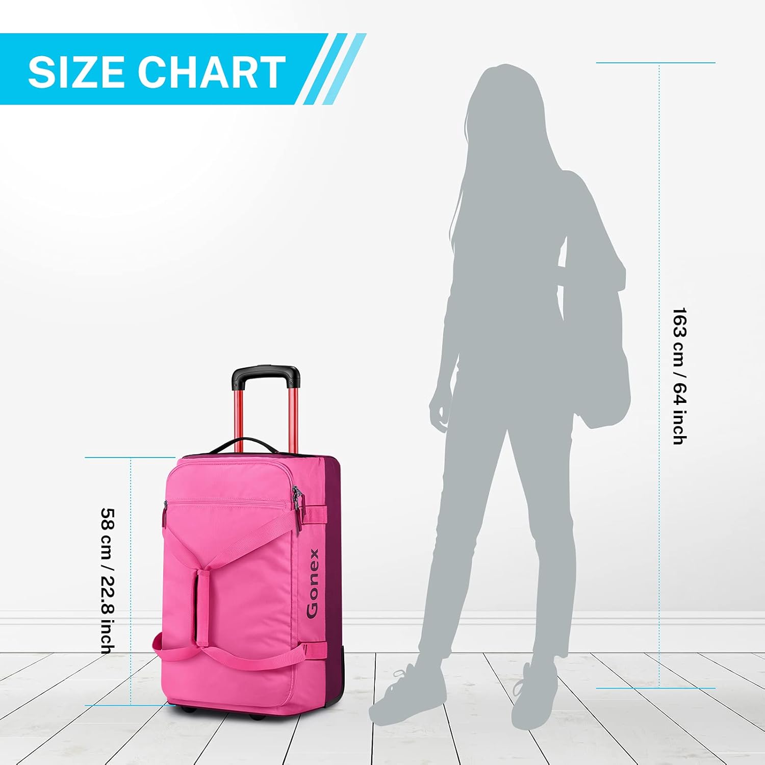 50L Water Repellent Wheeled Travel Duffel Carry On Luggage with Rollers