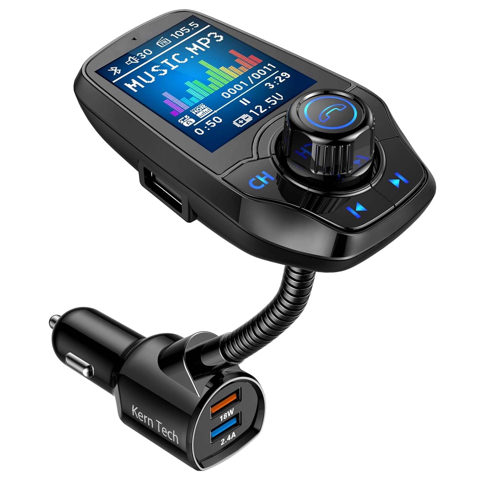 Transmetteur FM Bluetooth Voiture Adaptateur Voiture kit mainslibres Bluetooth Lecture Musicale par Carte TF