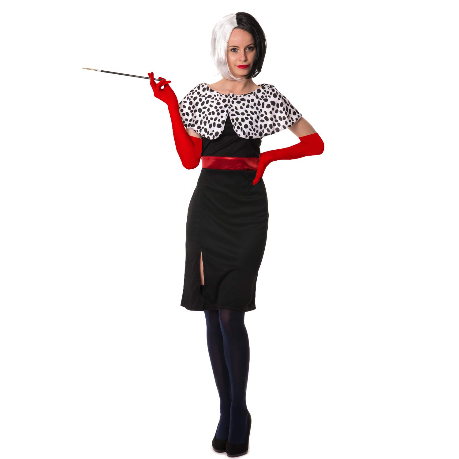 SoWest Evil Dog Lady Queen Witch Wig Gloves Full Set Fancy Dress Costume Outfit Halloween - M