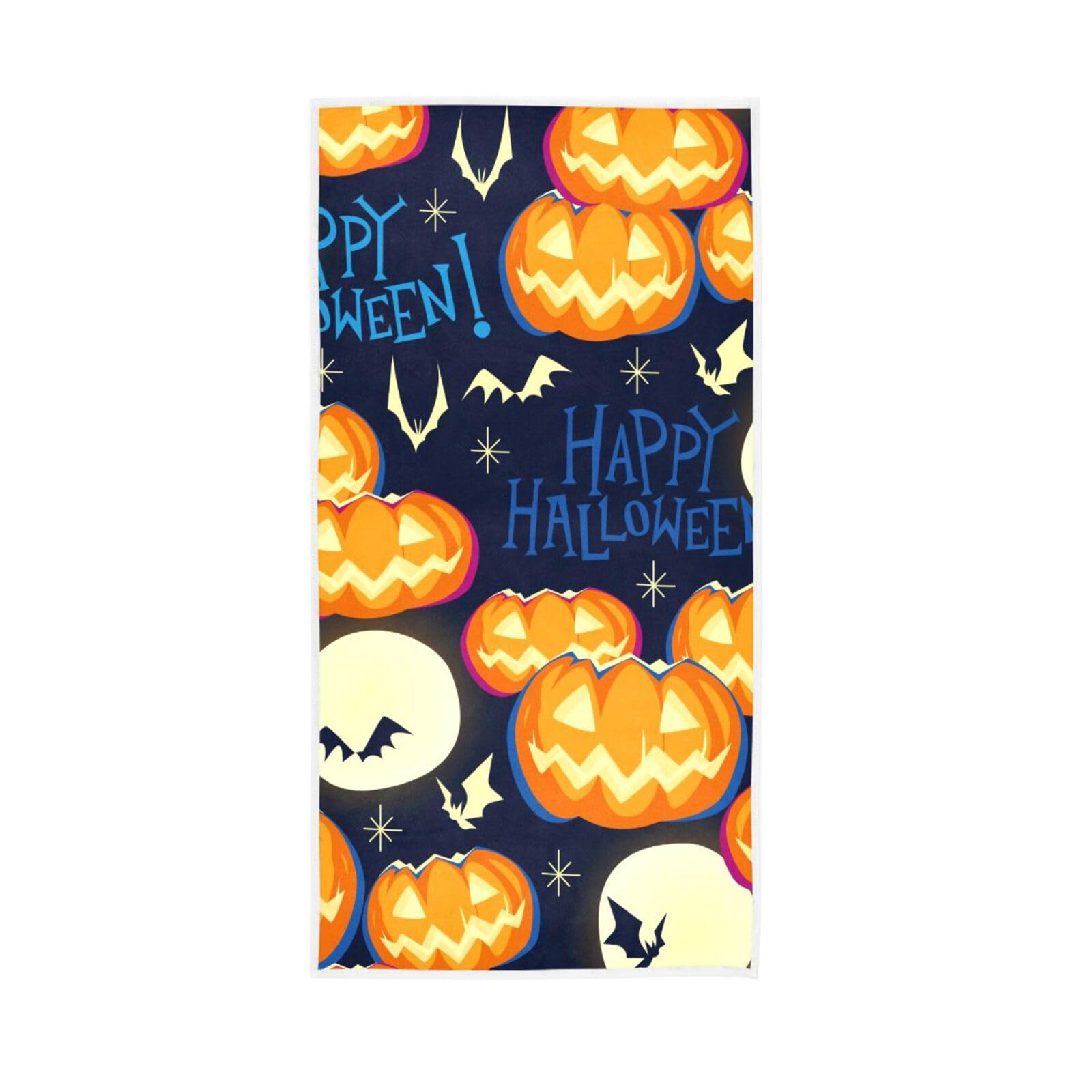 LSRCPD Seamless Festive Halloween Pumpkins Face Towels, 15 x 30 Inches Absorbent Hand Towel Spa Towels for Facials Thick Hand Towel