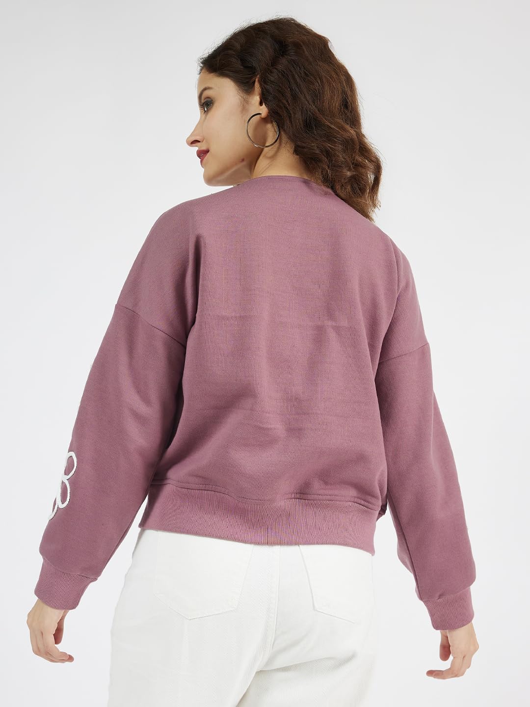 Athena Lifestyle Women and Girls Cotton Regular Long Sleeves Self Design V-Neck Ribbed Knitted Mauve Casual Sweatshirt 1